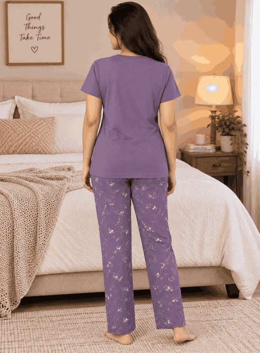 Women's Cotton Nightsuit Set | Butterfly Print | Onion Color