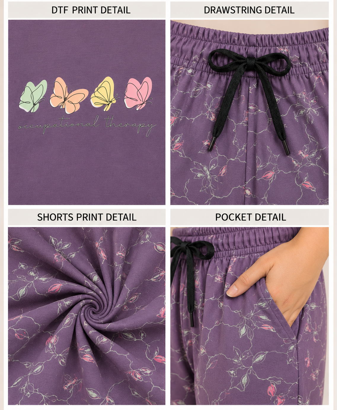 Pure Cotton Lounge Set — Tee & Shorts | Butterfly Print | Onion Color