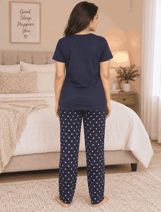 Women's Cotton Nightsuit Set | Hello Beautiful Print | Black Color