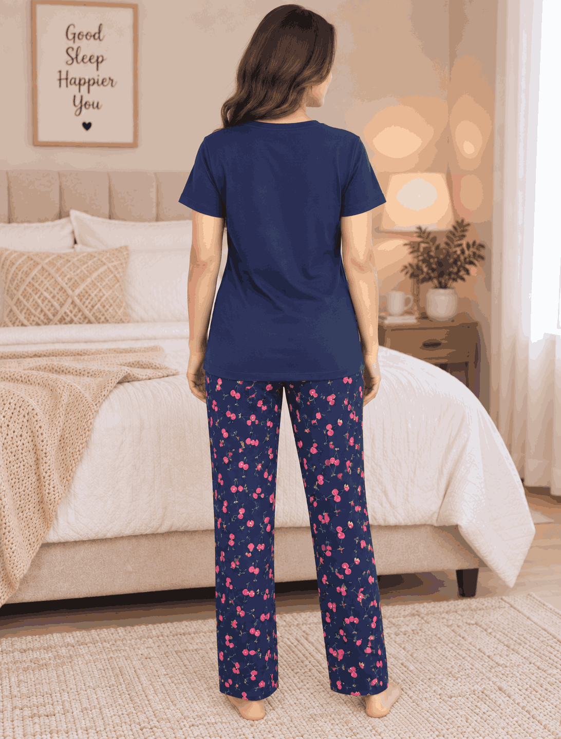 Women's Cotton Nightsuit Set | Moody Print | Blue Color