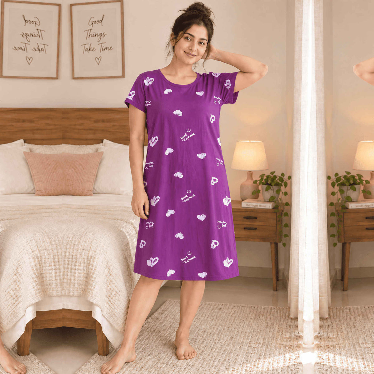Pure Cotton Good mood  Print Midi| Purple