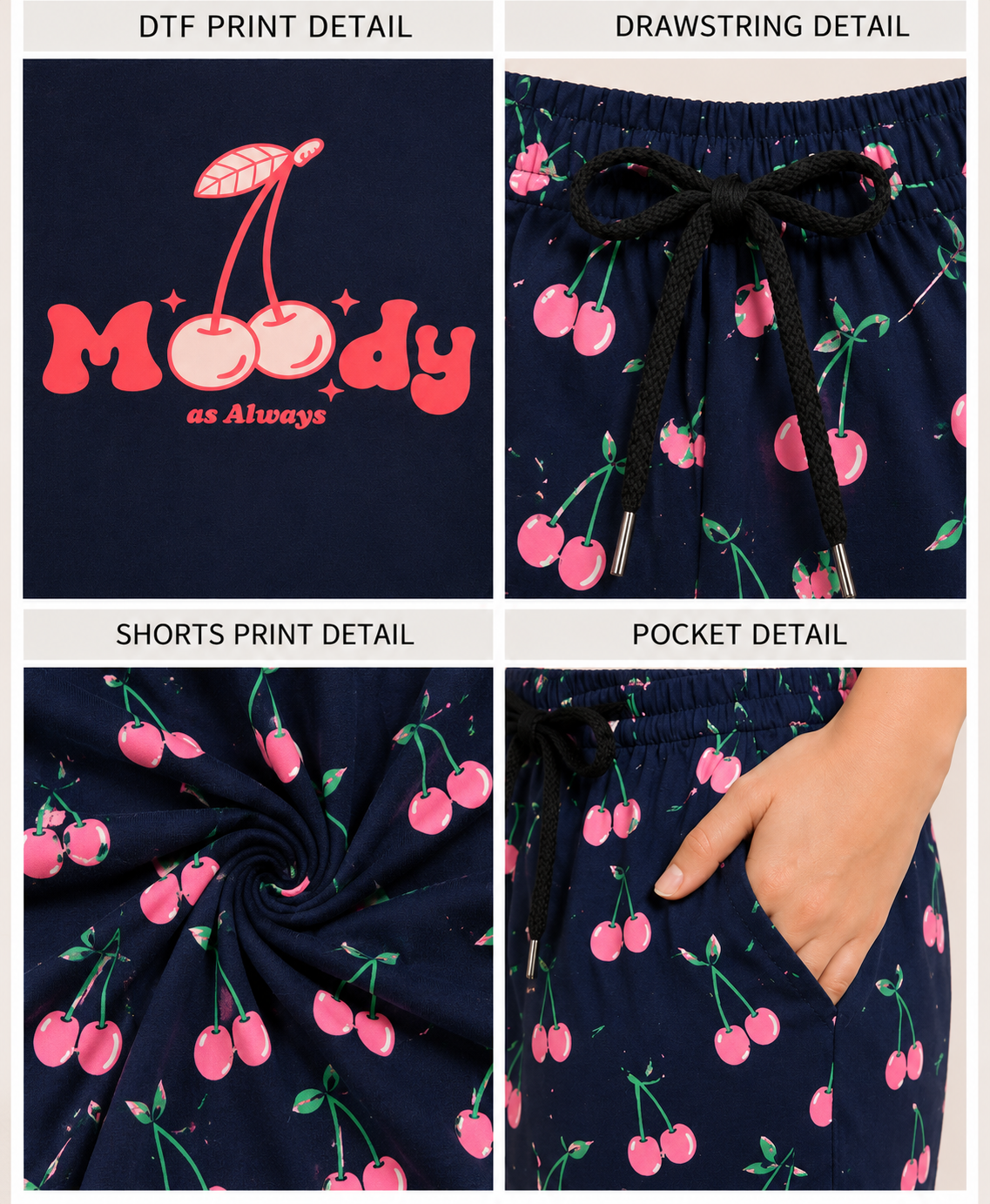 Pure Cotton  Lounge Set — Tee & Shorts | Moody Print | Blue Color