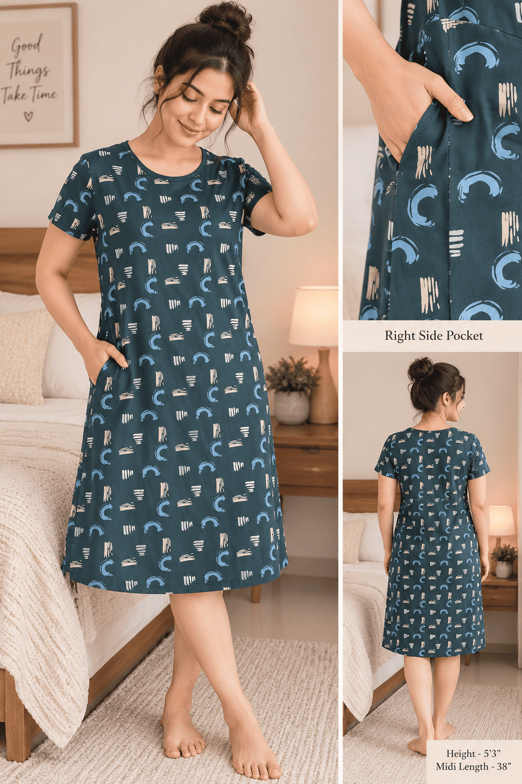 Pure Cotton Abstract Print Midi| Greyish Green