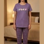 Women's  Cotton Nightsuit Set | Butterfly Print  | Onion Color