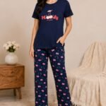 Women's Cotton Nightsuit Set | Moody Print | Blue Color